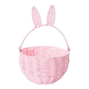 Woven Easter Bunny Basket With Cute Bunny Ears. Pink. New.